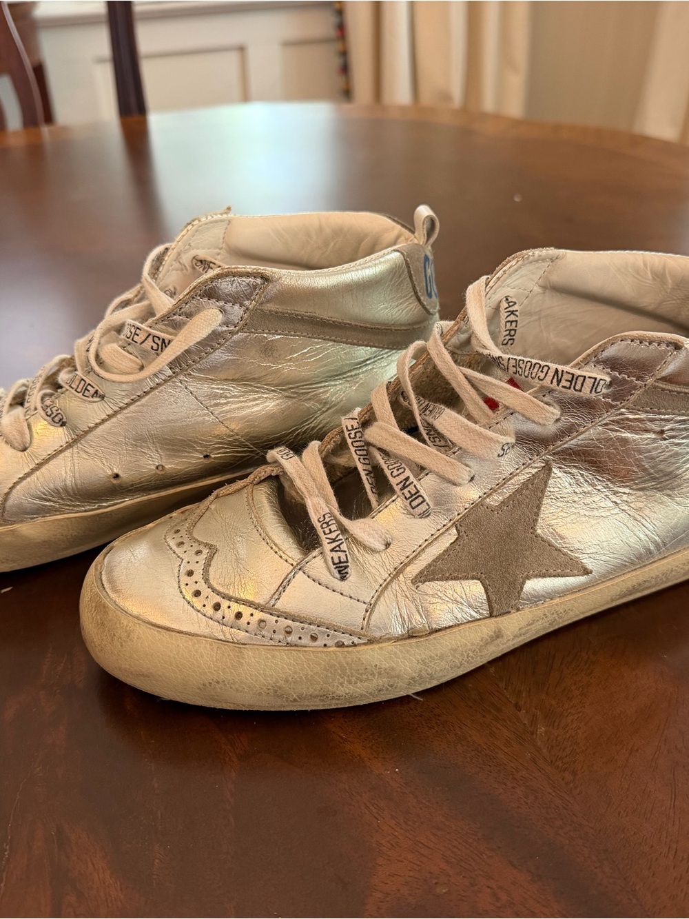Golden Goose Metallic Silver High-Top Sneakers with Suede Star